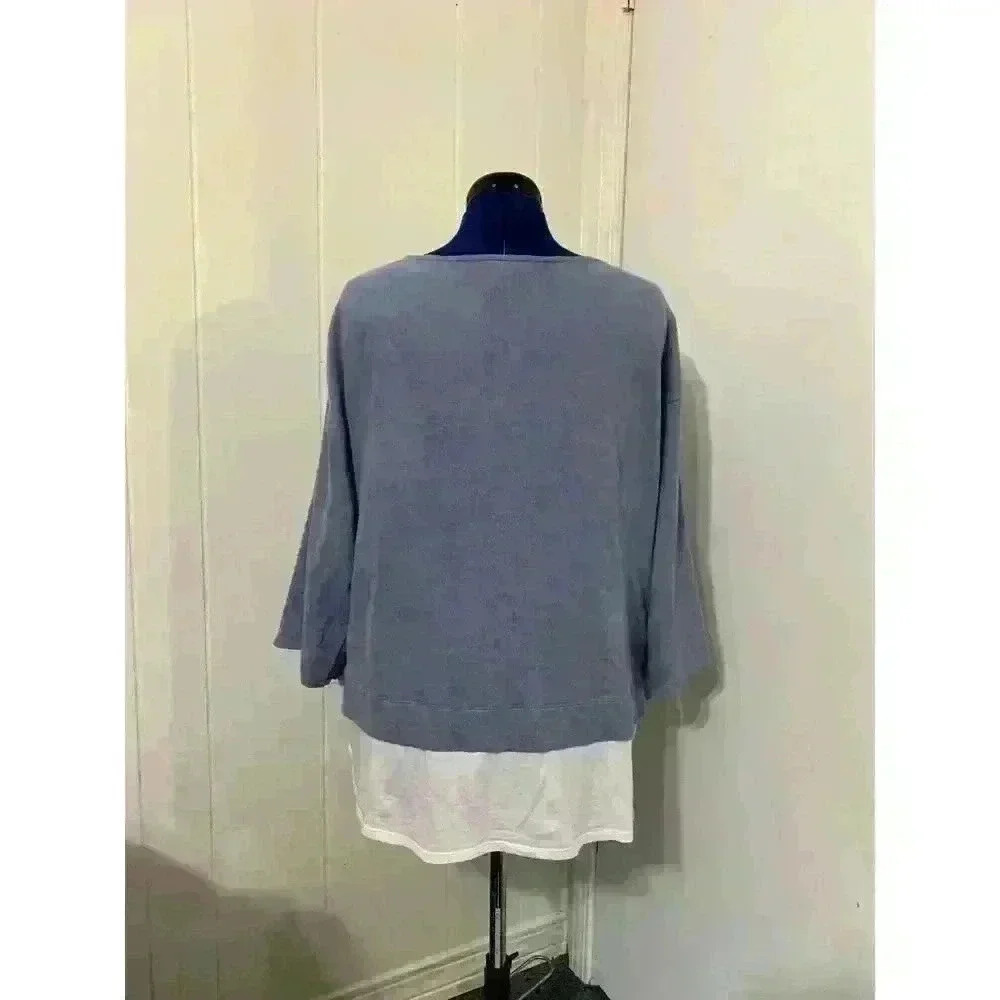 Pure Jill Tunic Top Crepe Large Bluebell Layered Knit Linen  Lagenlook Artsy - Picture 3 of 8